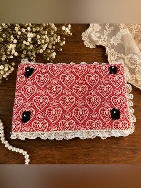 Handmade Red Heart Fabric Lace Scrapbook Photo Album Memory Book
